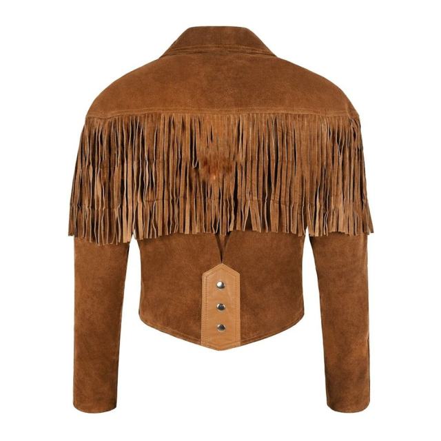 Factory Direct Women’s s Cropped Suede Fringe Western Jacket | Vintage Cowgirl Tassel Coat