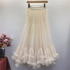 Factory Direct Women’s Cream Tulle Tiered Maxi Skirt | Romantic Ruffle A-Line Mesh Skirt