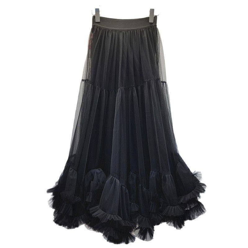 Factory Direct Women’s Cream Tulle Tiered Maxi Skirt | Romantic Ruffle A-Line Mesh Skirt