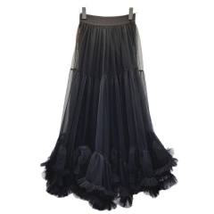 Factory Direct Women’s Cream Tulle Tiered Maxi Skirt | Romantic Ruffle A-Line Mesh Skirt