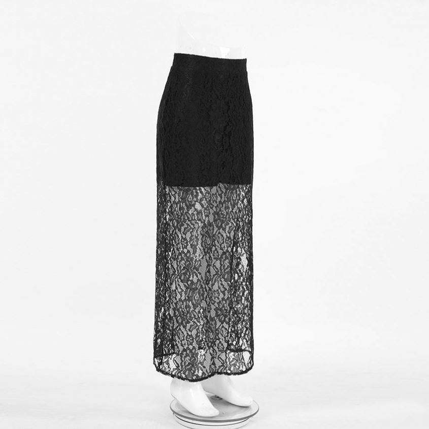 Factory Direct  Women’s Black Sheer Lace Maxi Skirt | Elegant High Waist Floral Lace Skirt