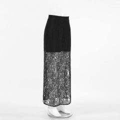 Factory Direct  Women’s Black Sheer Lace Maxi Skirt | Elegant High Waist Floral Lace Skirt