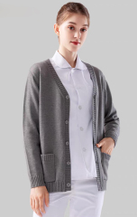 ODM OEM Women’s Contrast Trim V-Neck Knit Cardigan