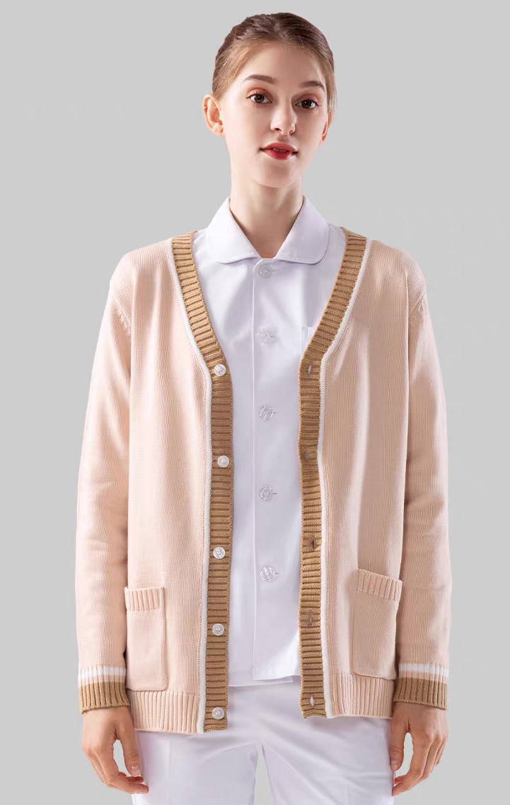ODM OEM Women’s Contrast Trim V-Neck Knit Cardigan