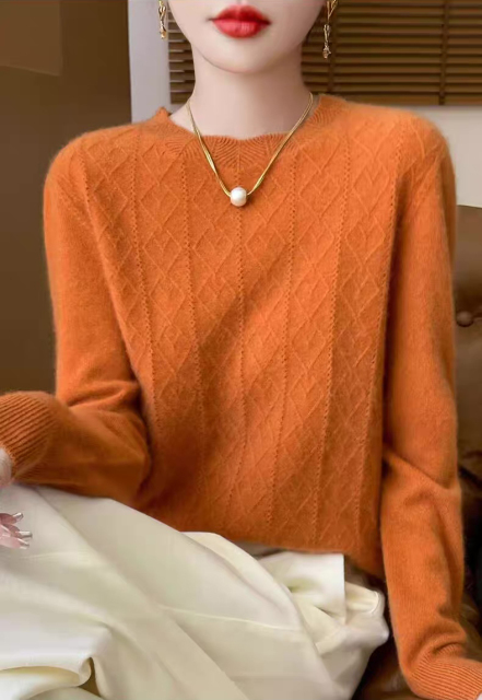 customized Women’s Fluffy Argyle Knit Crew Neck Sweater