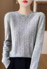 customized Women’s Fluffy Argyle Knit Crew Neck Sweater