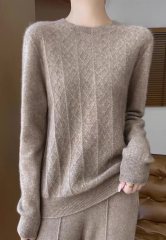 customized Women’s Fluffy Argyle Knit Crew Neck Sweater