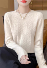 customized Women’s Fluffy Argyle Knit Crew Neck Sweater