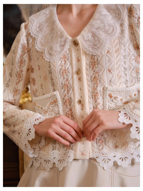 Wholesale  Women’s Vintage Floral Lace Button-Up Cardigan