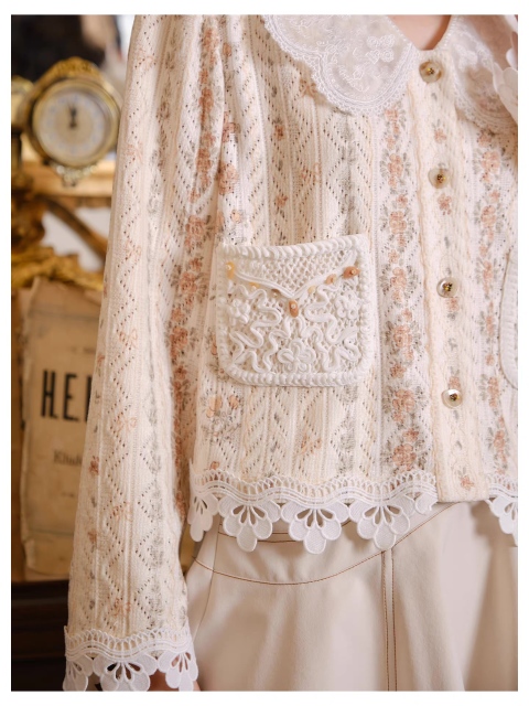Wholesale  Women’s Vintage Floral Lace Button-Up Cardigan