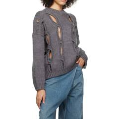 Made-to-order Women’s Grey Distressed Open-Knit Sweater