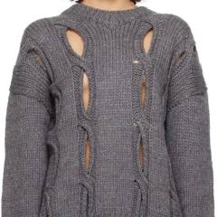 Made-to-order Women’s Grey Distressed Open-Knit Sweater