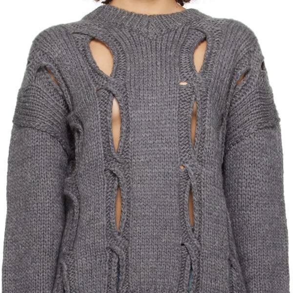 Made-to-order Women’s Grey Distressed Open-Knit Sweater