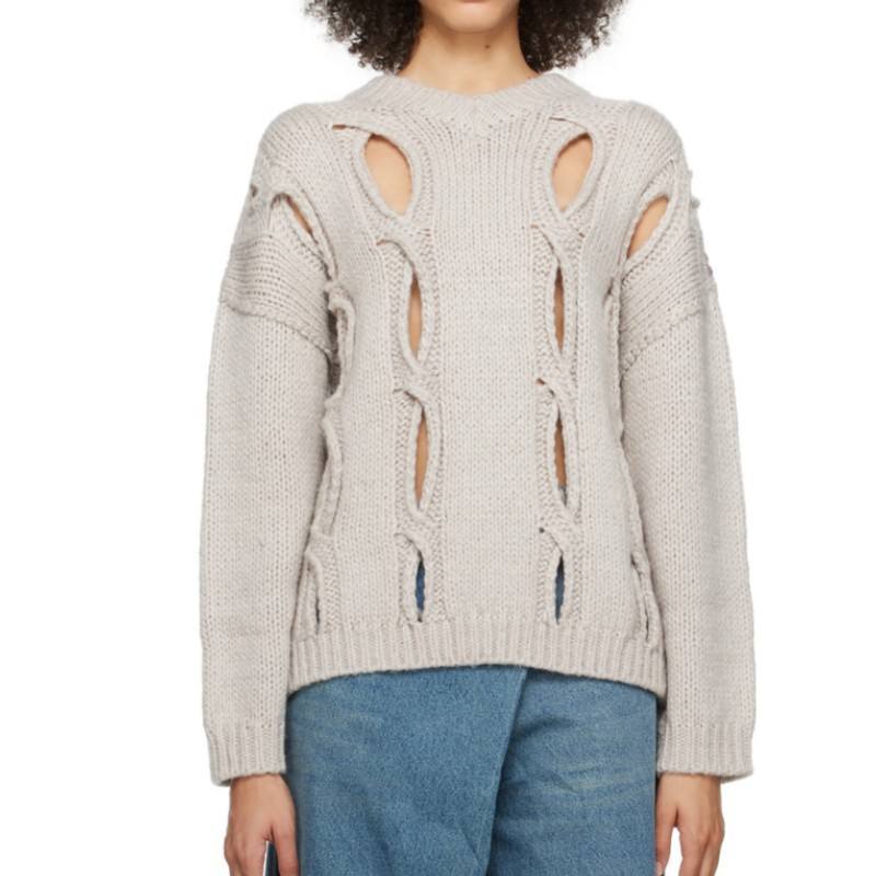 Made-to-order Women’s Grey Distressed Open-Knit Sweater