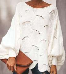 ODM OEM Women’s White Oversized Open-Knit Lantern Sleeve Sweater