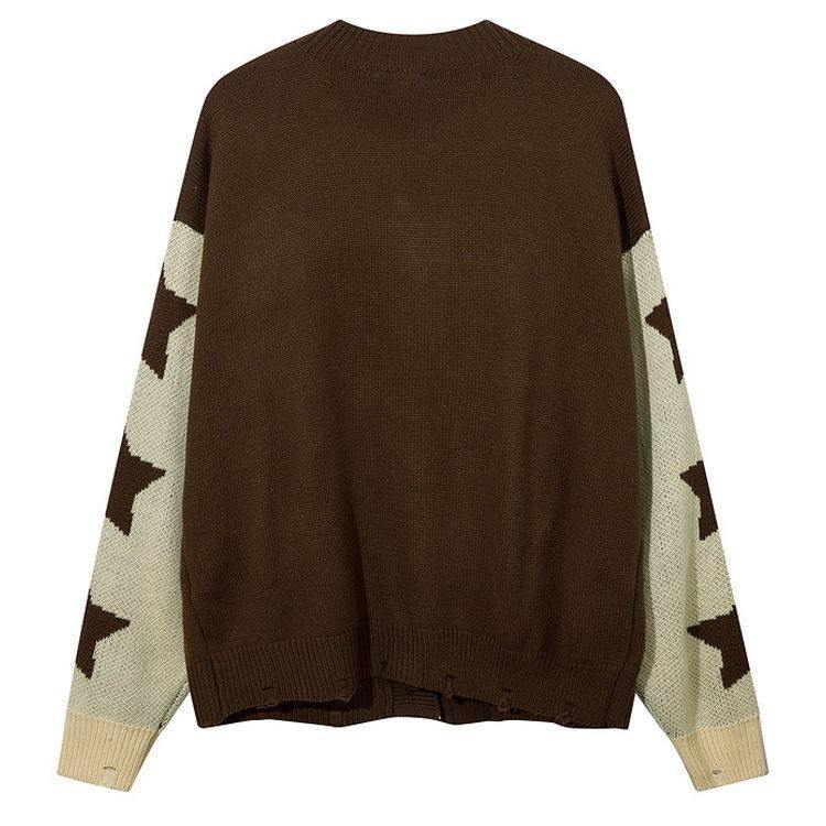 Personalized Women’s Brown Star Pattern Oversized Knit Cardigan