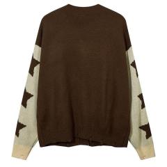 Personalized Women’s Brown Star Pattern Oversized Knit Cardigan