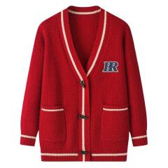 Personalized Women’s Brown Star Pattern Oversized Knit Cardigan