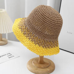 Personalized Two-Tone Handwoven Crochet Straw Bucket Hat for Women