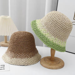 Personalized Two-Tone Handwoven Crochet Straw Bucket Hat for Women