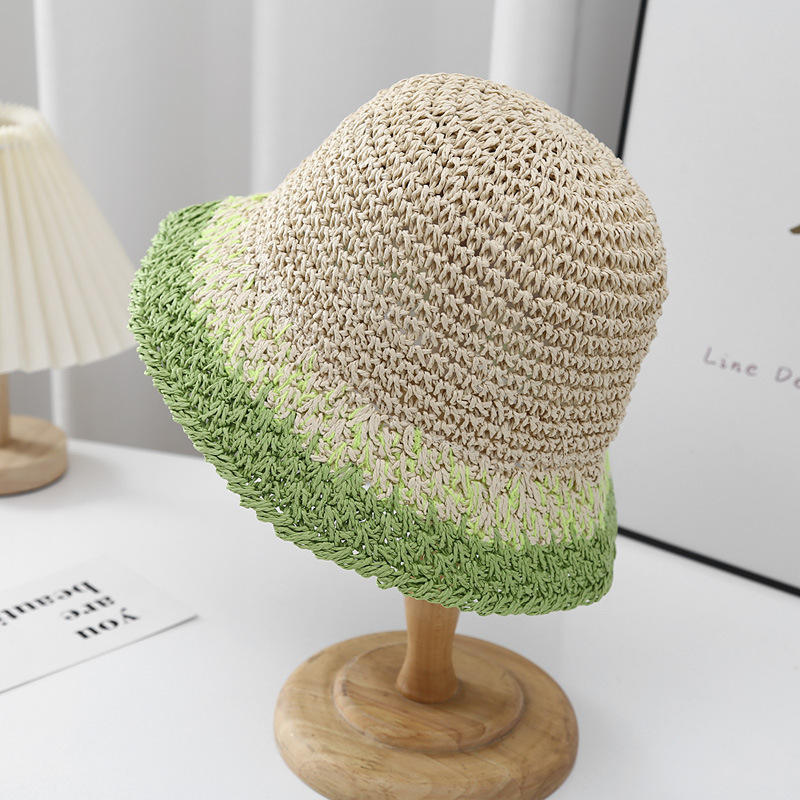 Personalized Two-Tone Handwoven Crochet Straw Bucket Hat for Women