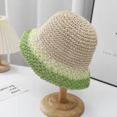 Personalized Two-Tone Handwoven Crochet Straw Bucket Hat for Women