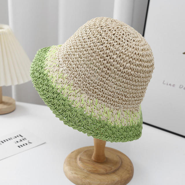 Personalized Two-Tone Handwoven Crochet Straw Bucket Hat for Women