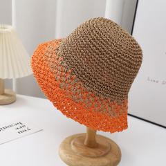 Personalized Two-Tone Handwoven Crochet Straw Bucket Hat for Women