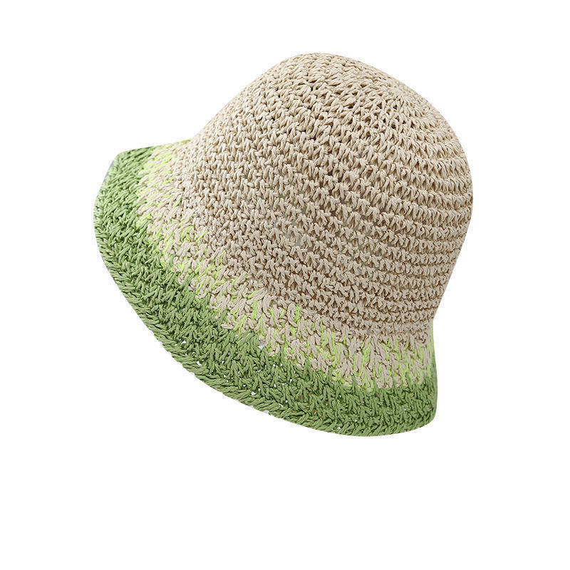 Personalized Two-Tone Handwoven Crochet Straw Bucket Hat for Women