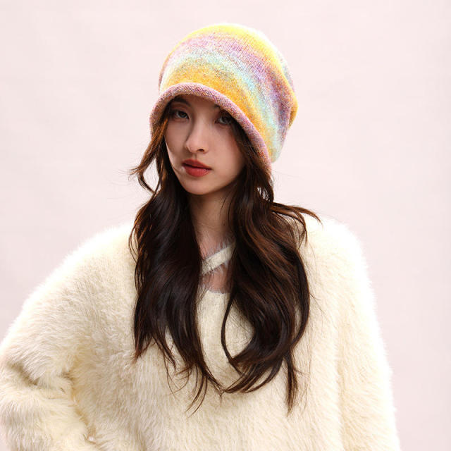 Personalized Women’s Colorful Striped Slouchy Knit Beanie Hat