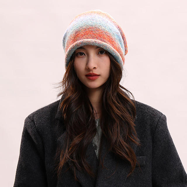 Personalized Women’s Colorful Striped Slouchy Knit Beanie Hat