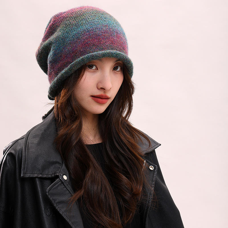 Personalized Women’s Colorful Striped Slouchy Knit Beanie Hat