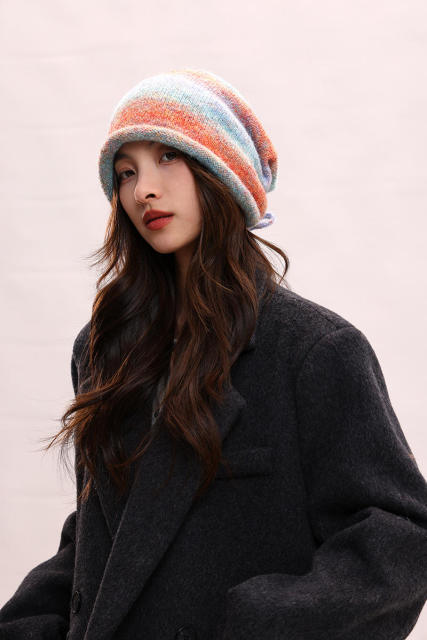 Personalized Women’s Colorful Striped Slouchy Knit Beanie Hat