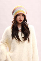 Personalized Women’s Colorful Striped Slouchy Knit Beanie Hat