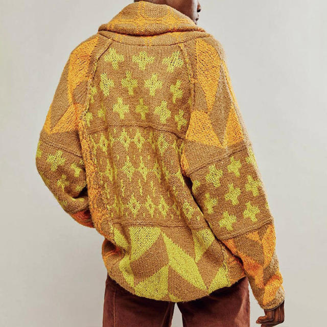Personalized Women’s Oversized Geometric Jacquard Knit Cardigan Sweater