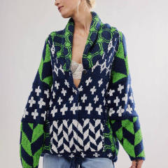 Personalized Women’s Oversized Geometric Jacquard Knit Cardigan Sweater