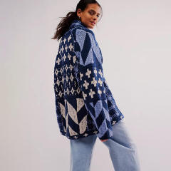 Personalized Women’s Oversized Geometric Jacquard Knit Cardigan Sweater