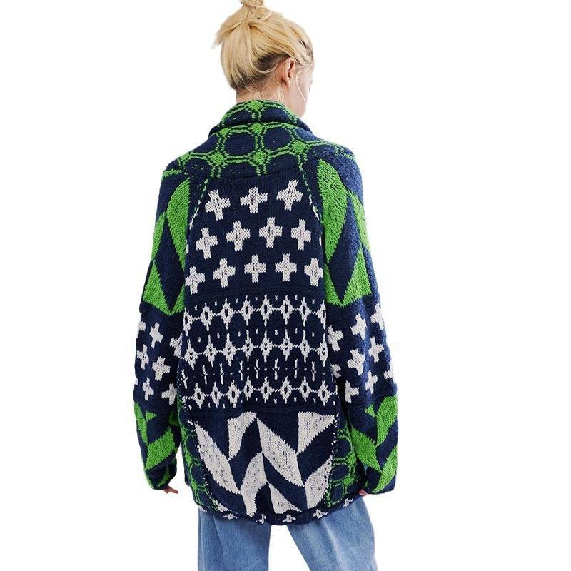 Personalized Women’s Oversized Geometric Jacquard Knit Cardigan Sweater