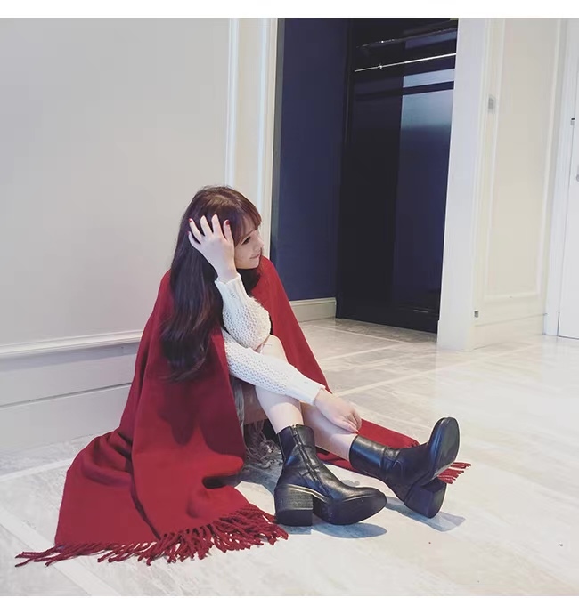 ODM OEM Red Oversized Fringe Shawl Scarf