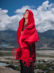ODM OEM Red Oversized Fringe Shawl Scarf