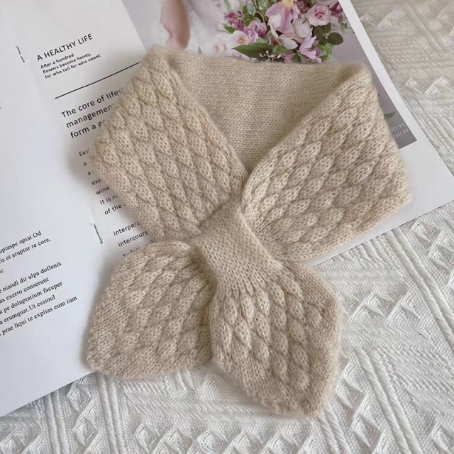 customized Beige Cable Knit Fuzzy Winter Scarf