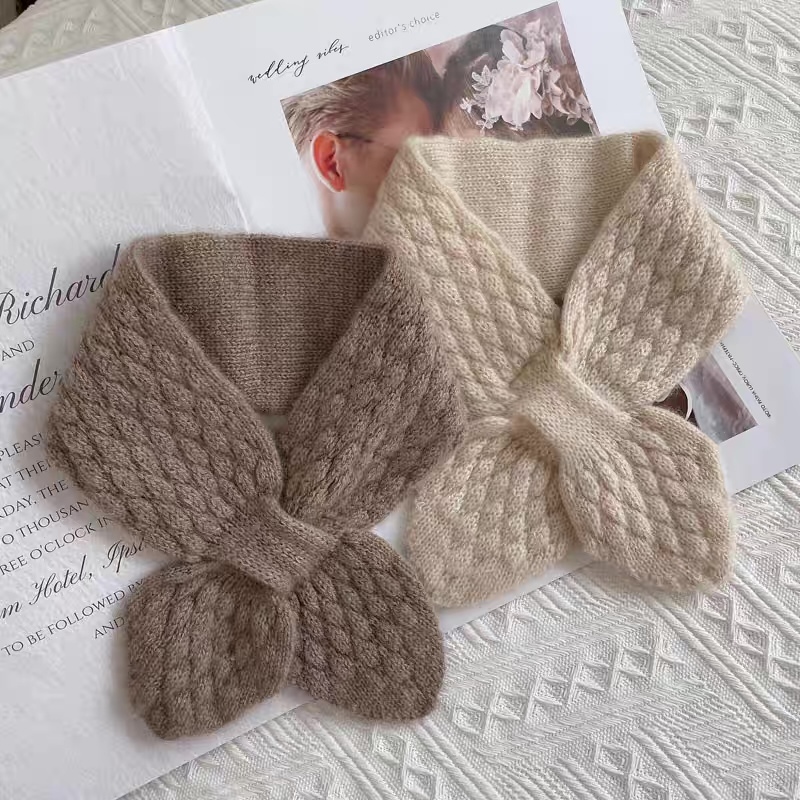 customized Beige Cable Knit Fuzzy Winter Scarf