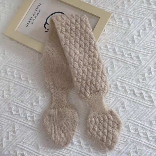 customized Beige Cable Knit Fuzzy Winter Scarf