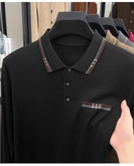 Personalized Men’s Long Sleeve Knit Polo Sweater with Contrast Collar