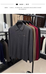 Personalized Men’s Long Sleeve Knit Polo Sweater with Contrast Collar