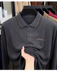 Personalized Men’s Long Sleeve Knit Polo Sweater with Contrast Collar