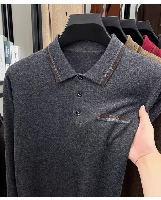 Personalized Men’s Long Sleeve Knit Polo Sweater with Contrast Collar