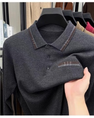 Personalized Men’s Long Sleeve Knit Polo Sweater with Contrast Collar