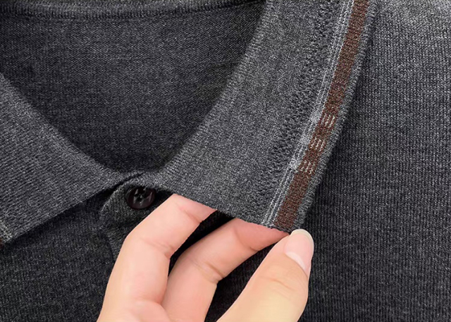 Personalized Men’s Long Sleeve Knit Polo Sweater with Contrast Collar