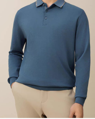 ODM OEM Men’s Long Sleeve Knit Polo Sweater with Contrast Tipped Collar